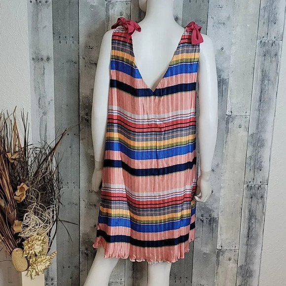 Foxiedox Stripe Pleated Shift Dress In Pink/coral/navy - Picture 4 of 11